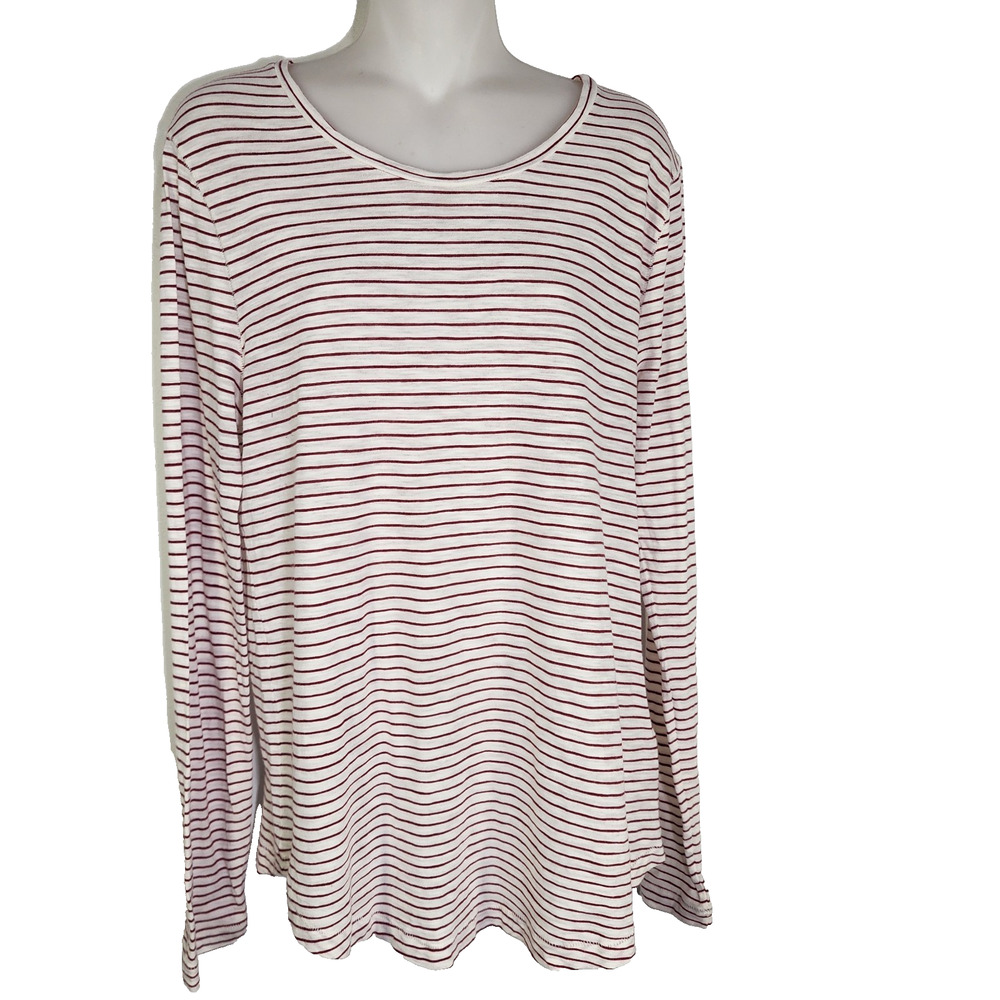 Madewell Women Shirt Large Anthem Forward Seam Mini Stripe Long Sleeve Red White